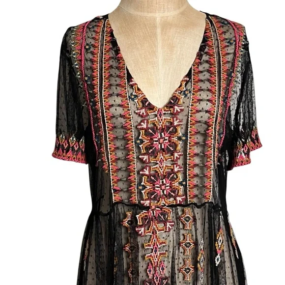 Sundance Dreamy Destinations Black Swiss Dot Embroidered Maxi Boho Dress — XL - Picture 3 of 14
